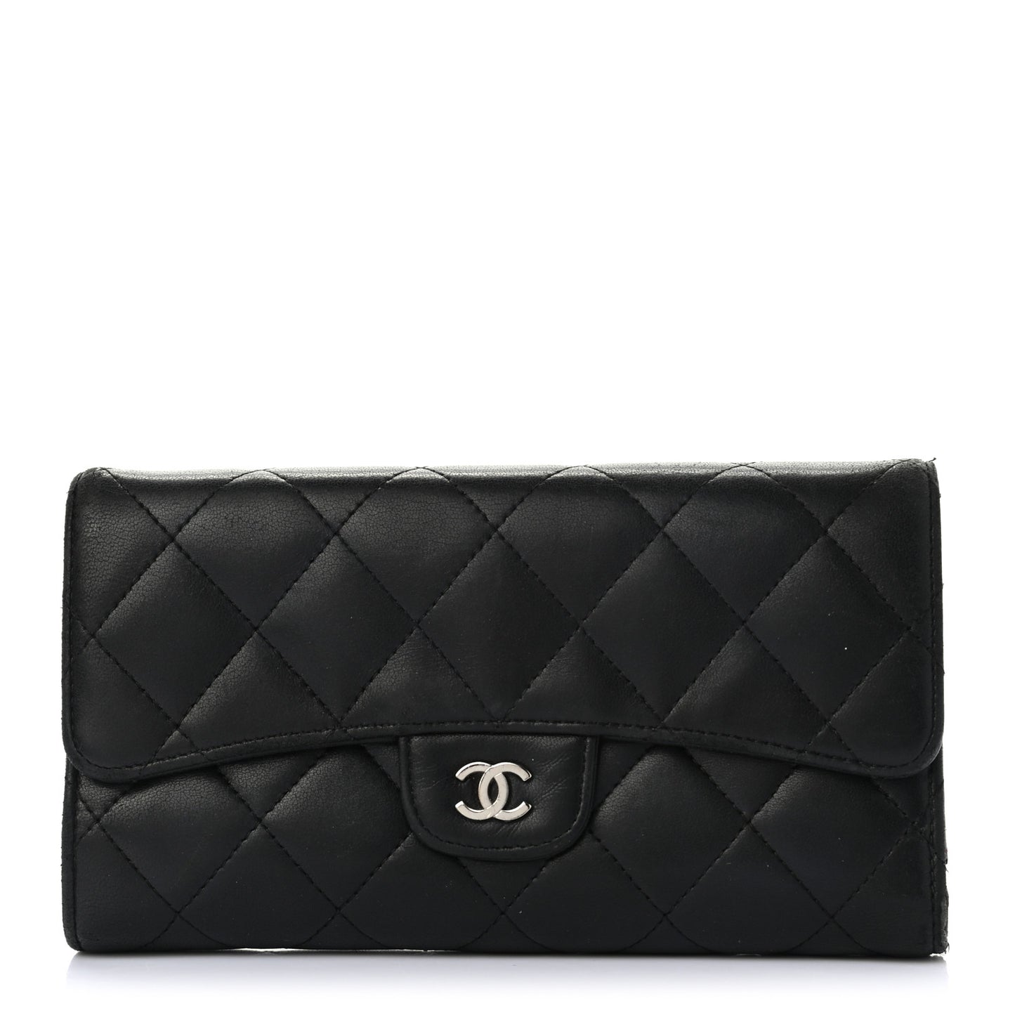 Lambskin Quilted Large Flap Wallet Black