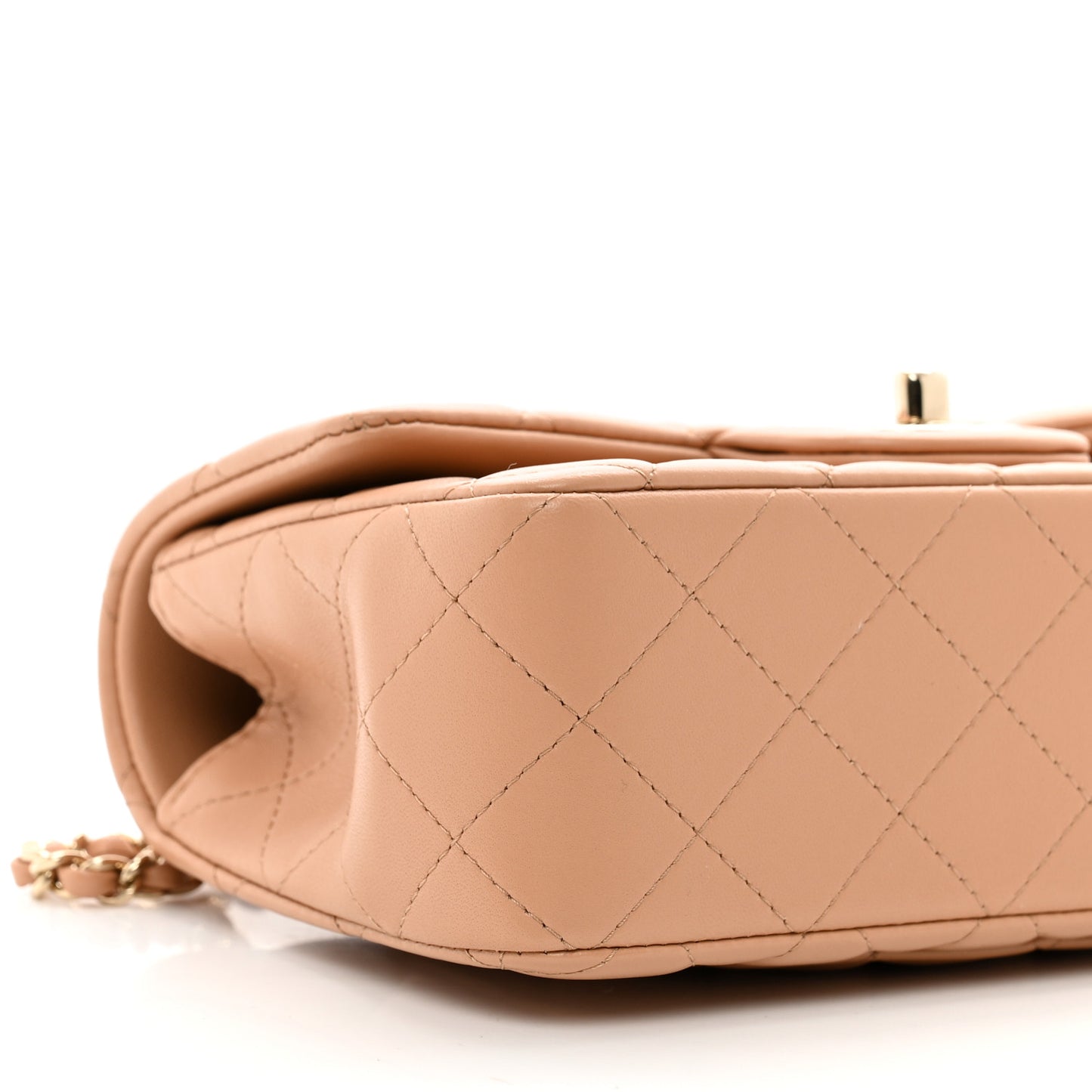 Lambskin Quilted Mini Top Handle Rectangular Flap Beige