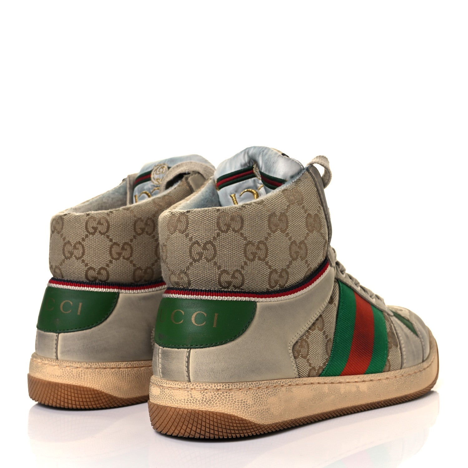 Gucci GG Monogram Nubuck Web Mens Screener High Top Sneakers 5 New Sand Dusty Milk Vintage Green 4 of 10