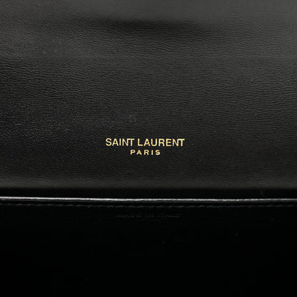 Saint Laurent Calfskin Crocodile Embossed Monogram Uptown Chain Wallet Black 7 of 11