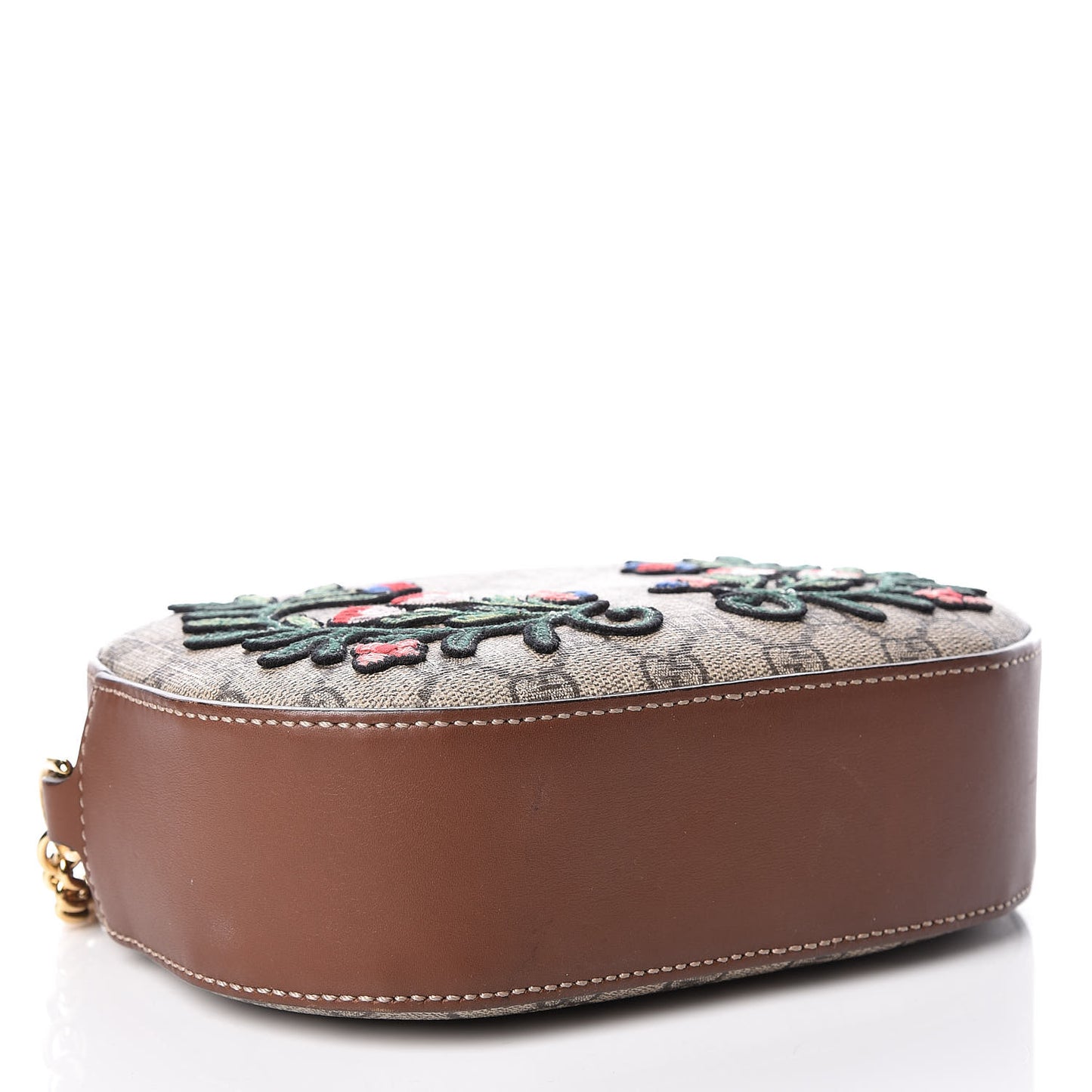 GG Supreme Monogram Floral Embroidered Mini Chain Shoulder Bag Beige Tuscany