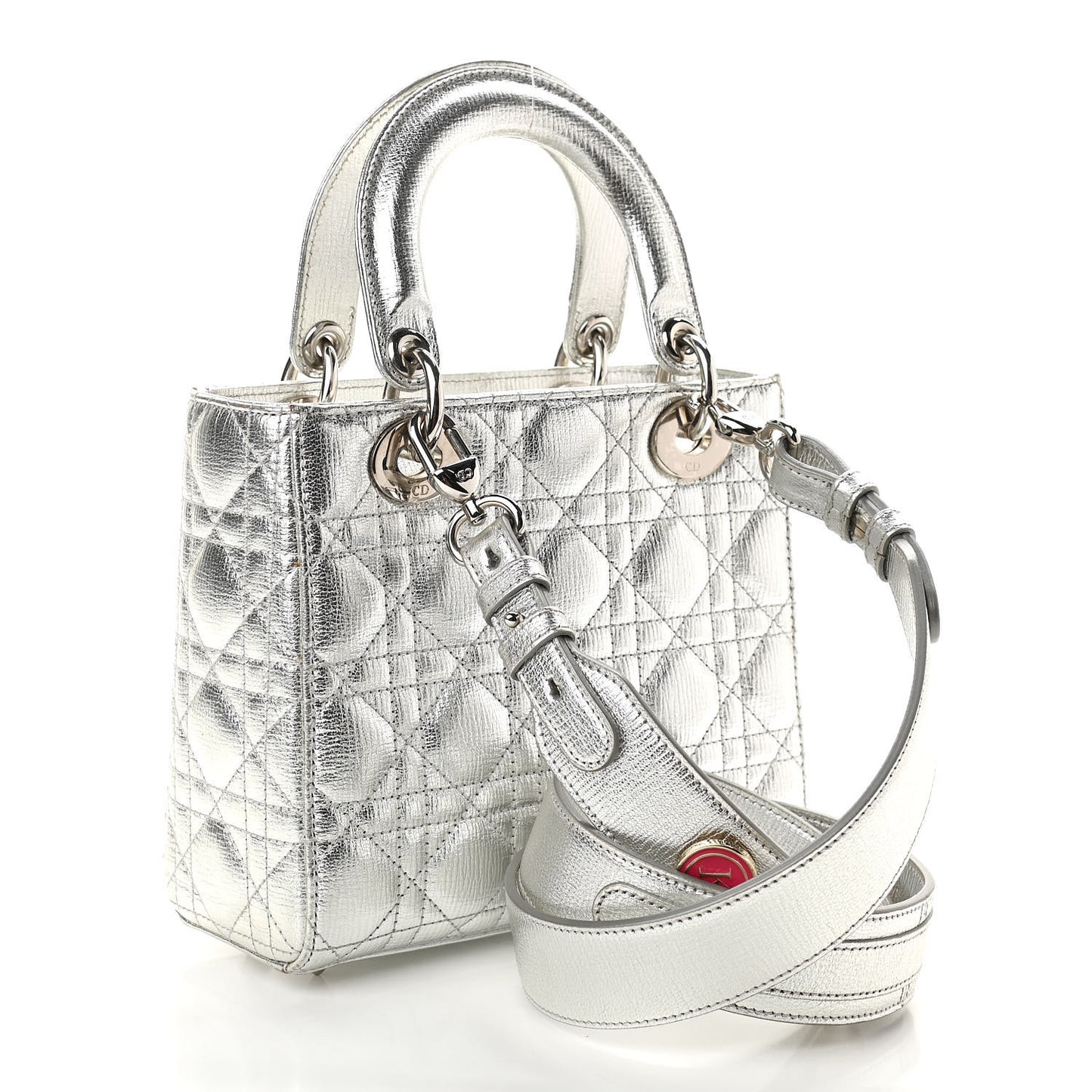 Metallic Grained Calfskin Cannage Small Lucky Badges My Lady Dior Silver