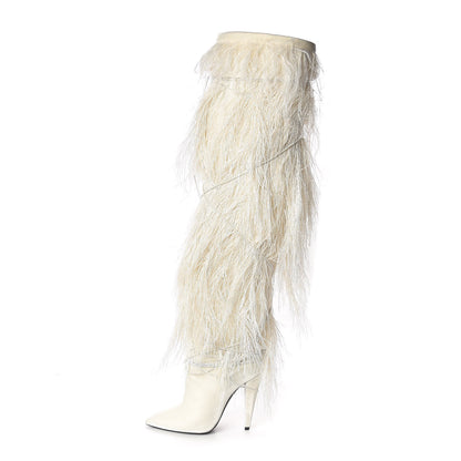 Saint Laurent Veluto Master Ostrich Yeti 110 Over The Knee Boots 38 Blanc Optique 1 of 8