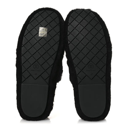 Chanel Shearling CC Flat Mules 40 Black 7 of 10