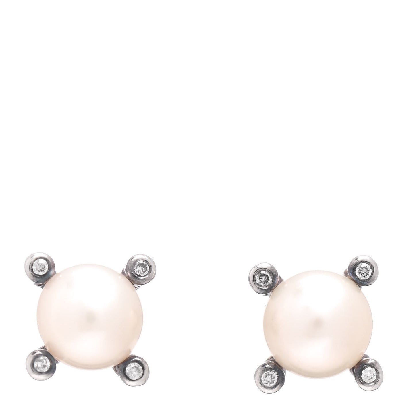 Sterling Silver Diamond Pearl 7mm Earrings