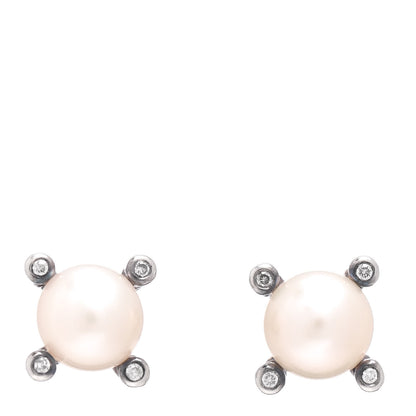 David Yurman Sterling Silver Diamond Pearl 7mm Earrings 1 of 4