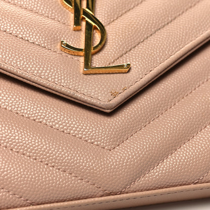 Saint Laurent Grain De Poudre Matelasse Chevron Monogram Chain Wallet Pale Pink 12 of 13