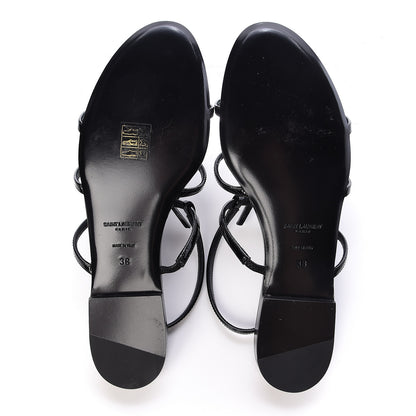 Saint Laurent Patent Calfskin Cassandra Monogram Sandals 38 Black 6 of 9