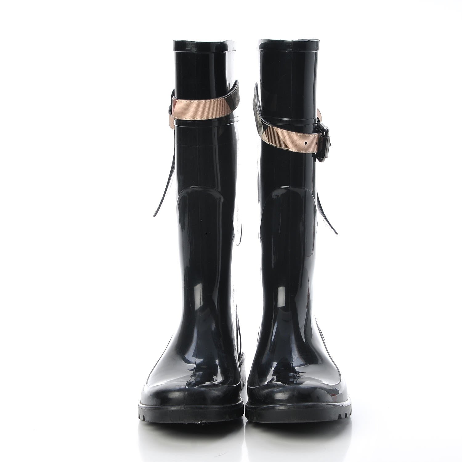 Burberry Rubber Nova Check Roscot Belted Rain Boots 37 Black 2 of 12