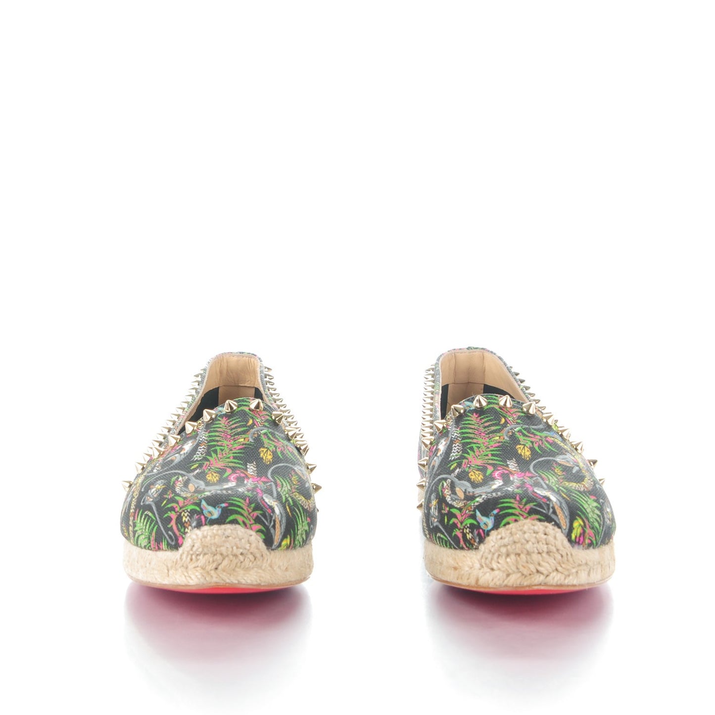 CHRISTIAN LOUBOUTIN Canvas Loubi Jungle Print Ares Spikes Flat Espadrille 41 Black