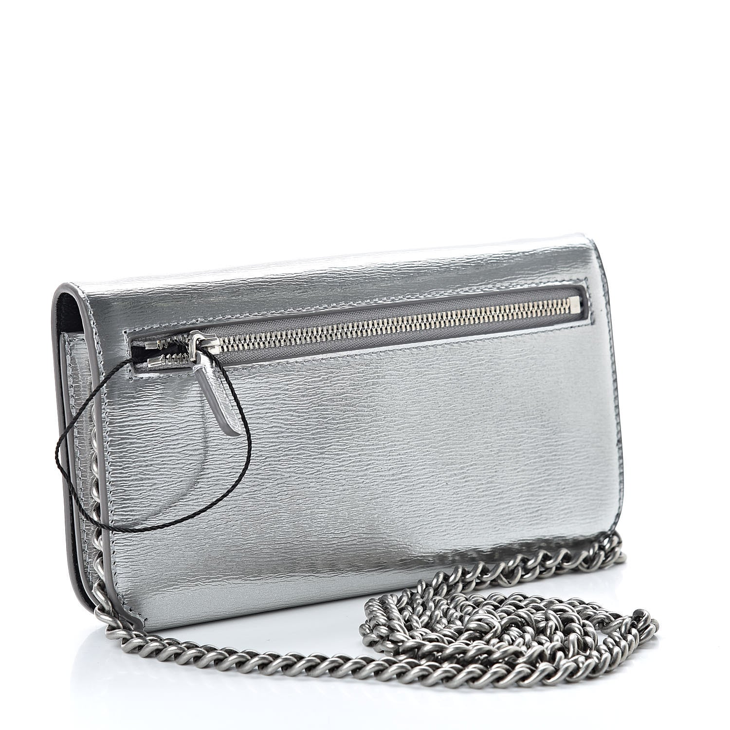 Balenciaga Metallic Grained Calfskin BB Phone Holder Wallet On Chain Silver 3 of 11