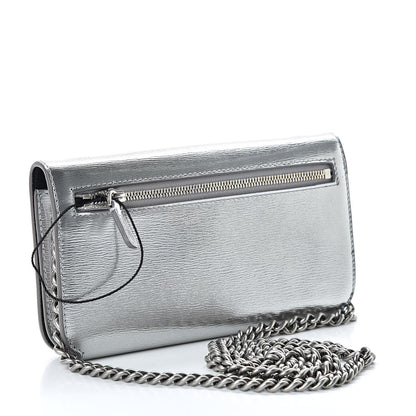 Balenciaga Metallic Grained Calfskin BB Phone Holder Wallet On Chain Silver 3 of 11
