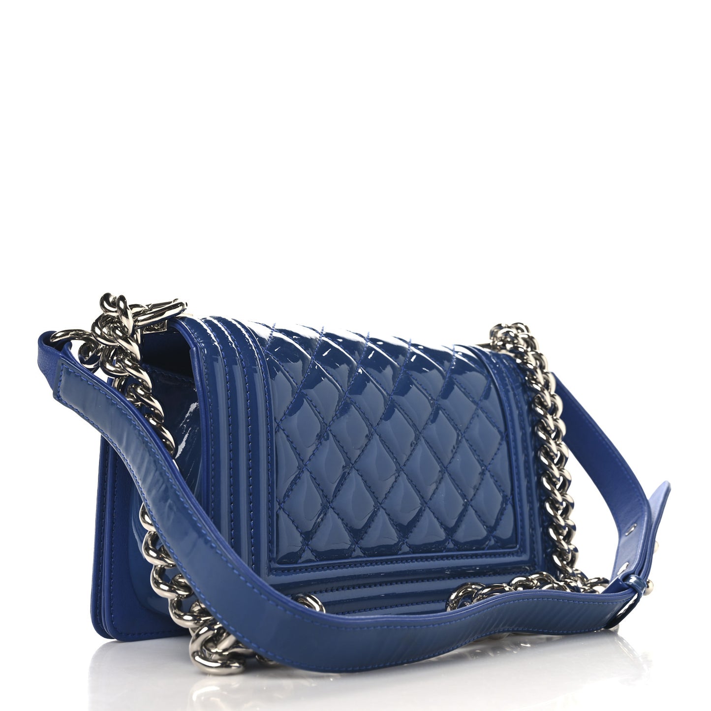 Patent Calfskin Quilted Small Plexiglass Boy Flap Blue Blue