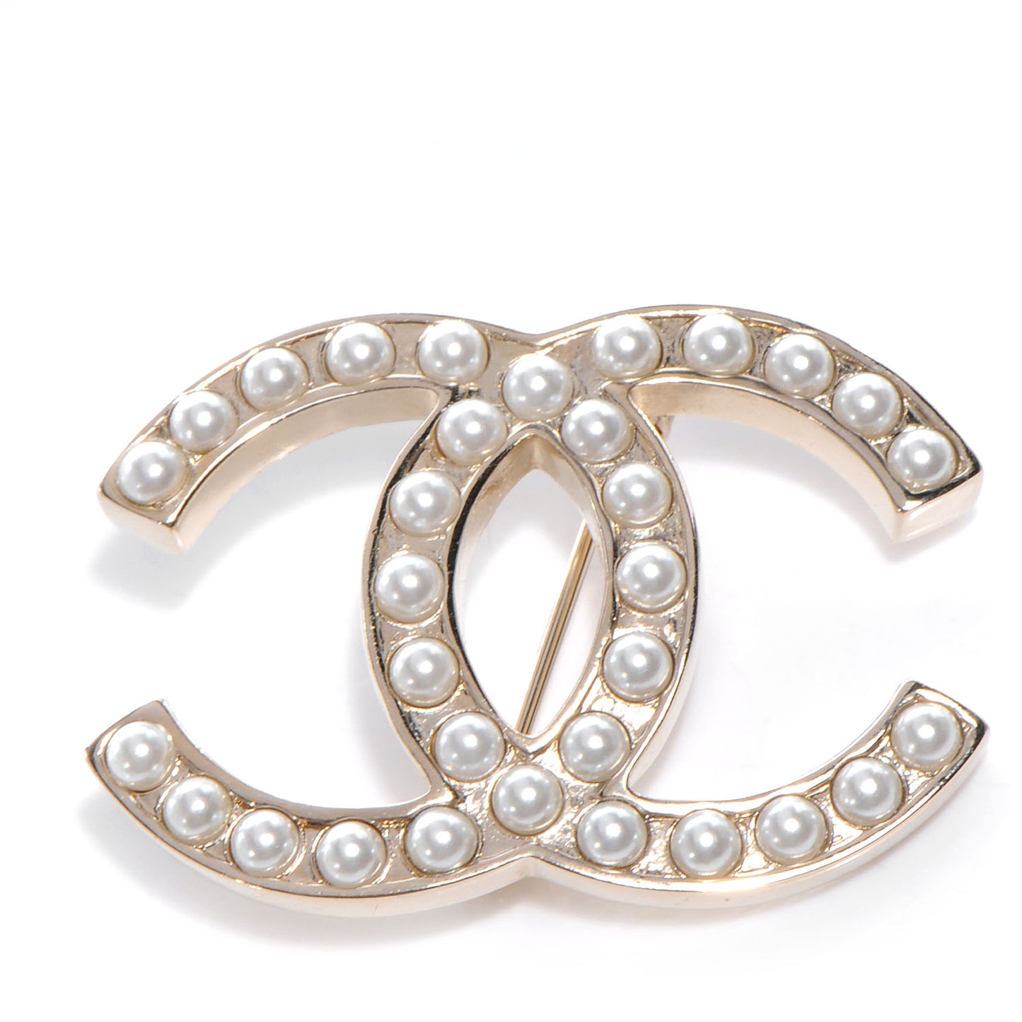 Faux Pearl CC Brooch Pin Light Gold