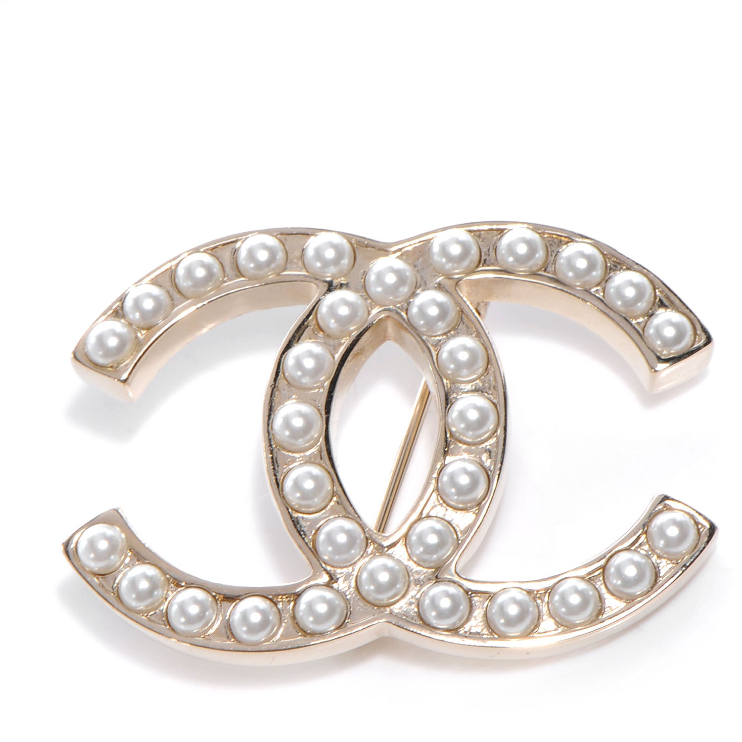 Chanel Faux Pearl CC Brooch Pin Light Gold 1 of 5