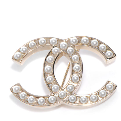 Chanel Faux Pearl CC Brooch Pin Light Gold 1 of 5