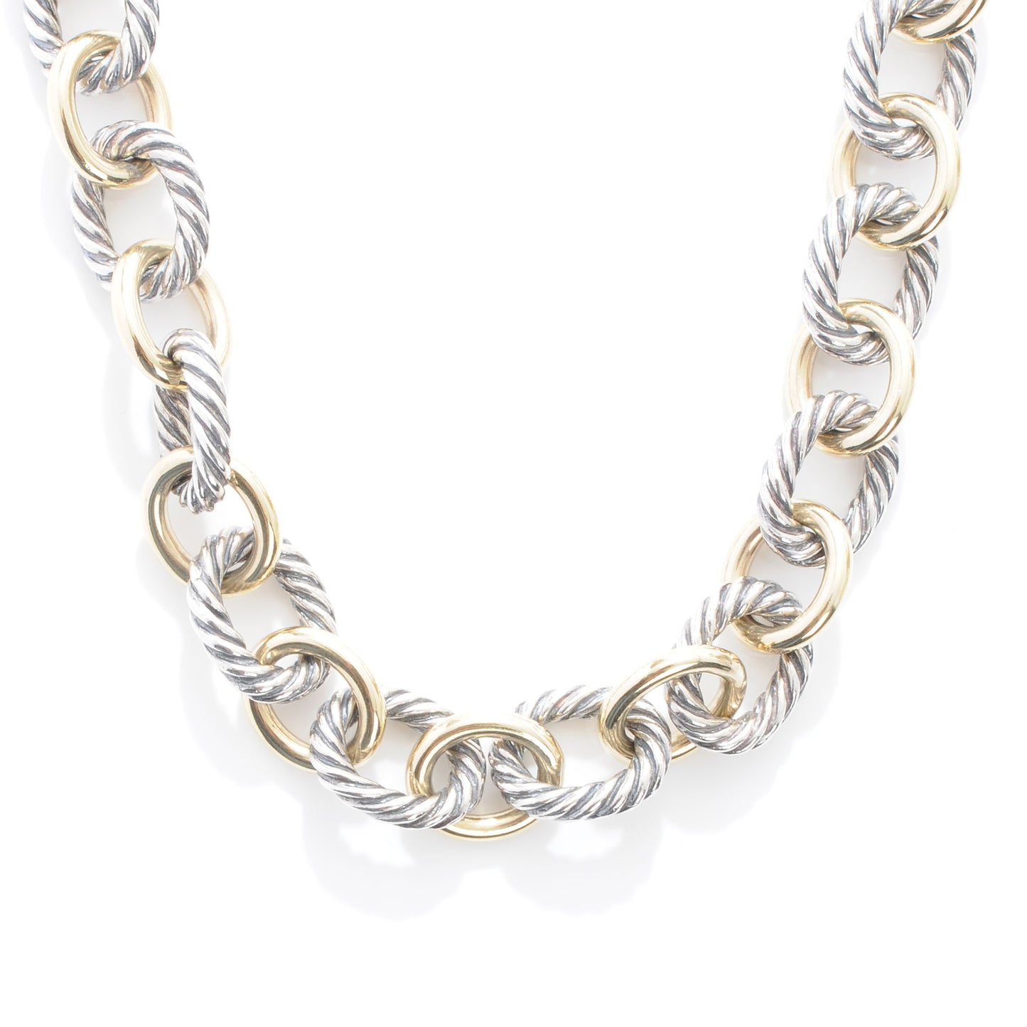 Sterling Silver and 18k Oval Link Necklace
