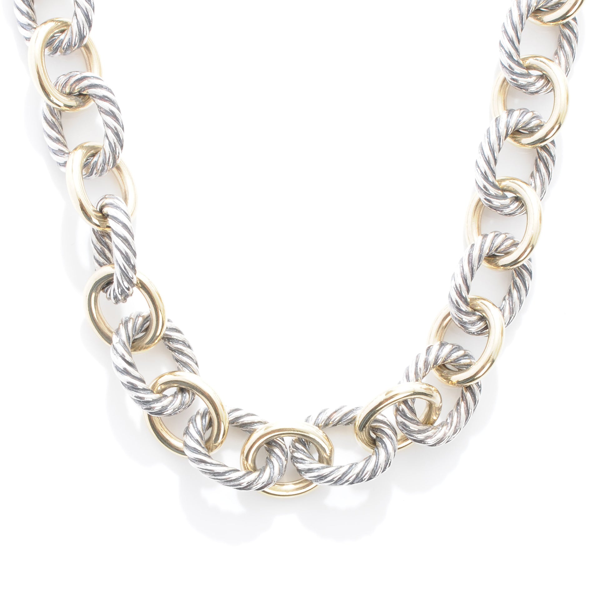 David Yurman Sterling Silver and 18k Oval Link Necklace 1 of 4