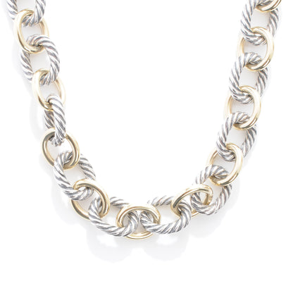 David Yurman Sterling Silver and 18k Oval Link Necklace 1 of 4