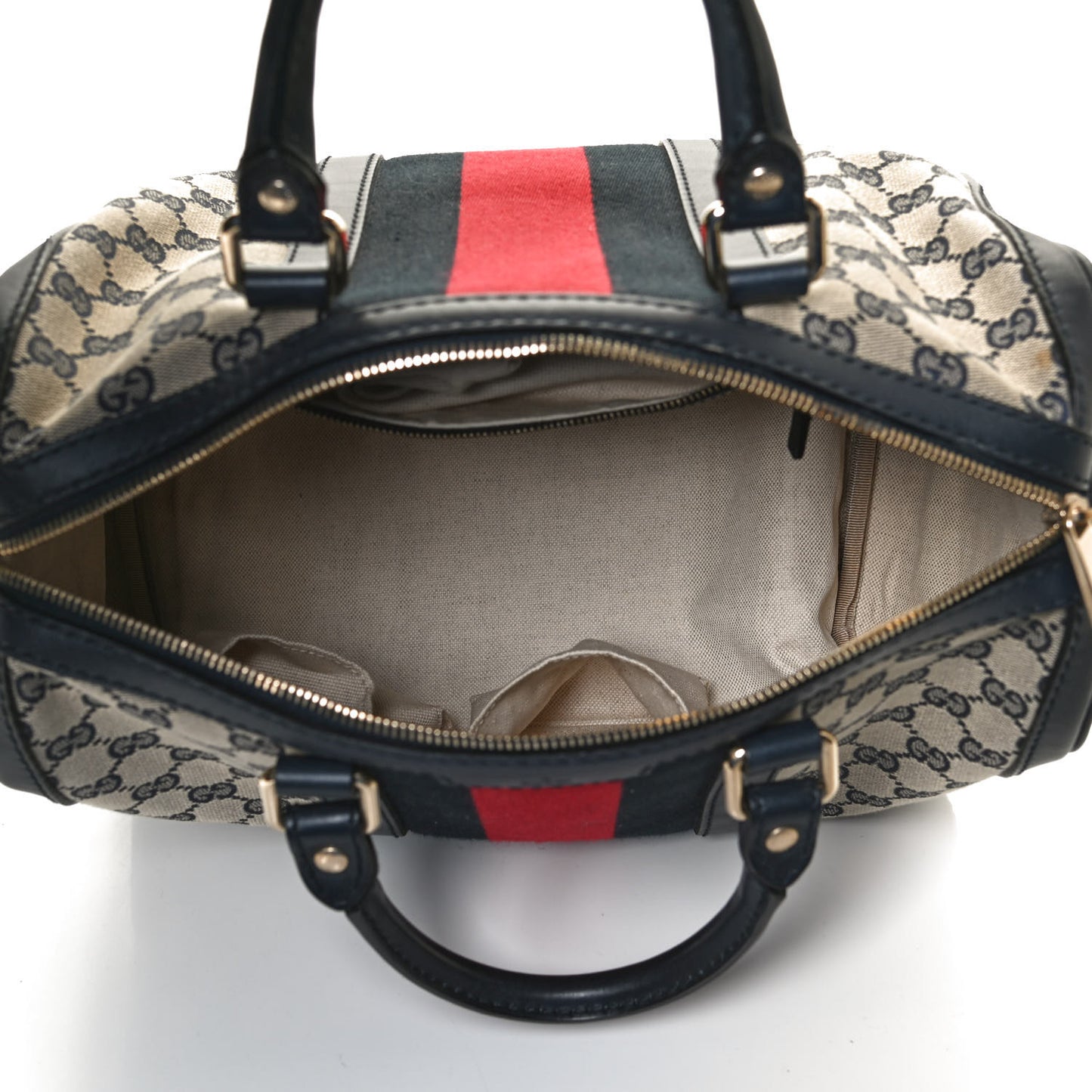 Monogram Selleria Calfskin Vintage Web Medium Boston Beige Blue