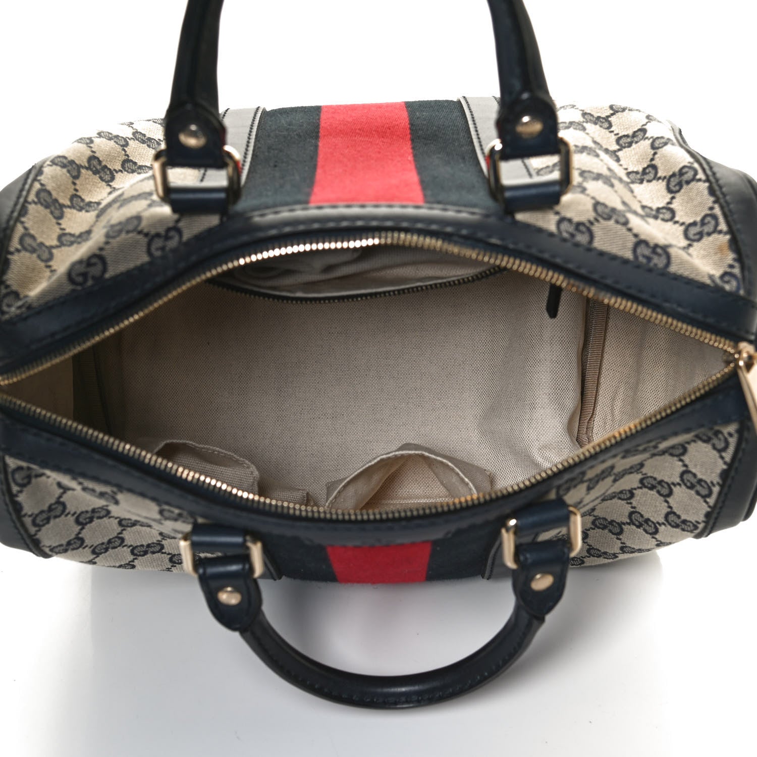 Gucci Monogram Selleria Calfskin Vintage Web Medium Boston Beige Blue 5 of 12