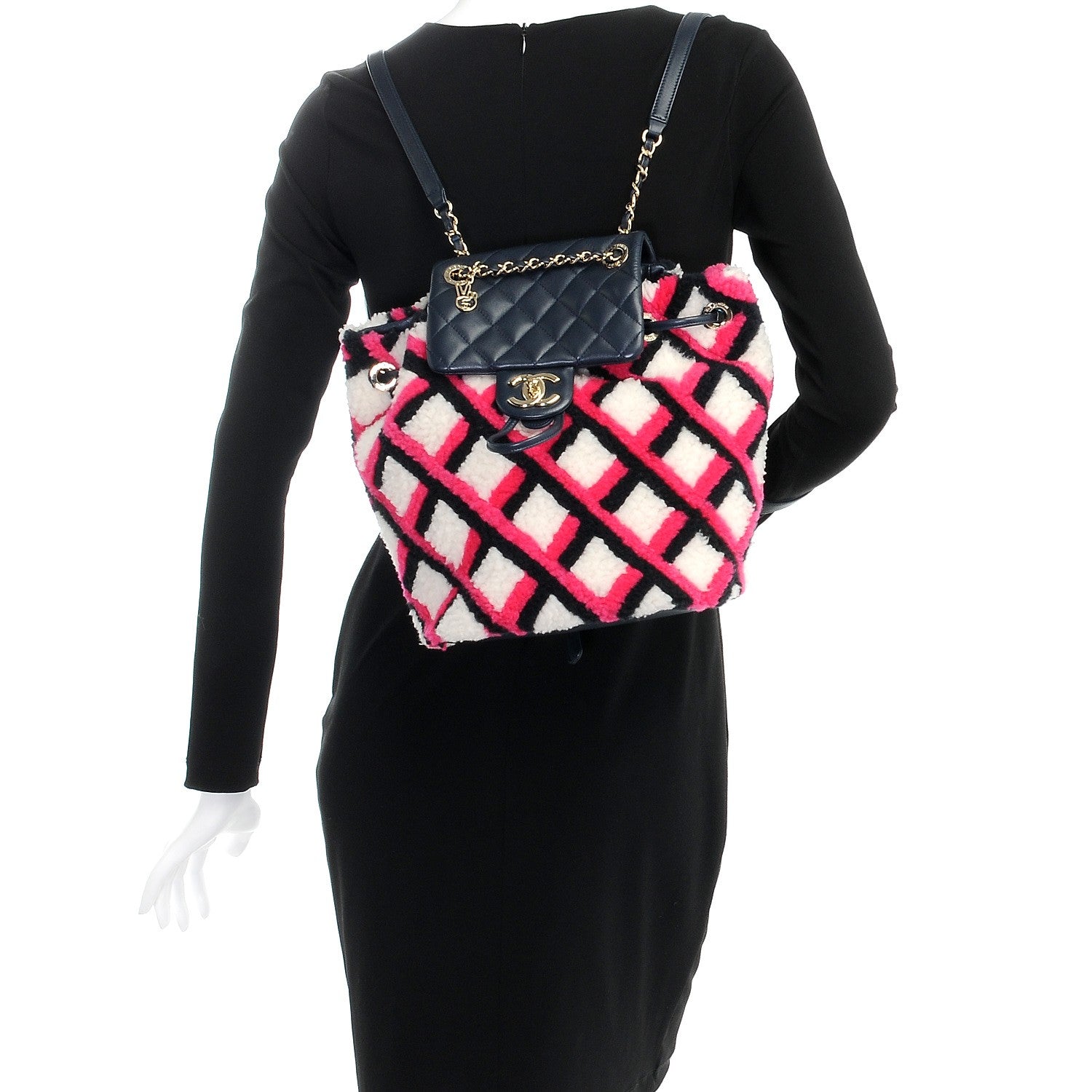 Chanel Lambskin Shearling Small Urban Spirit Backpack White Fuchsia Navy 2 of 8