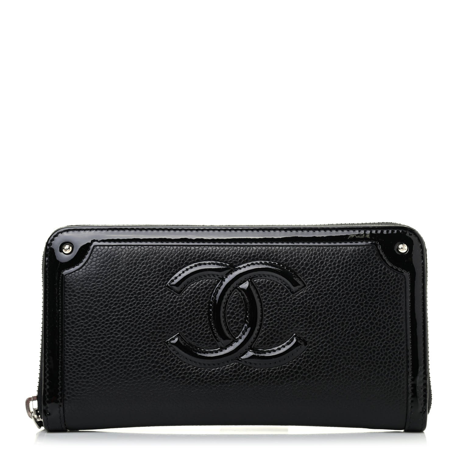Chanel Caviar Patent Small CC Contour Zip Around Wallet Black 1 of 4