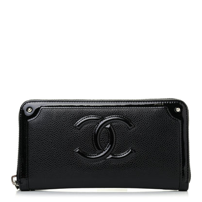 Chanel Caviar Patent Small CC Contour Zip Around Wallet Black 1 of 4