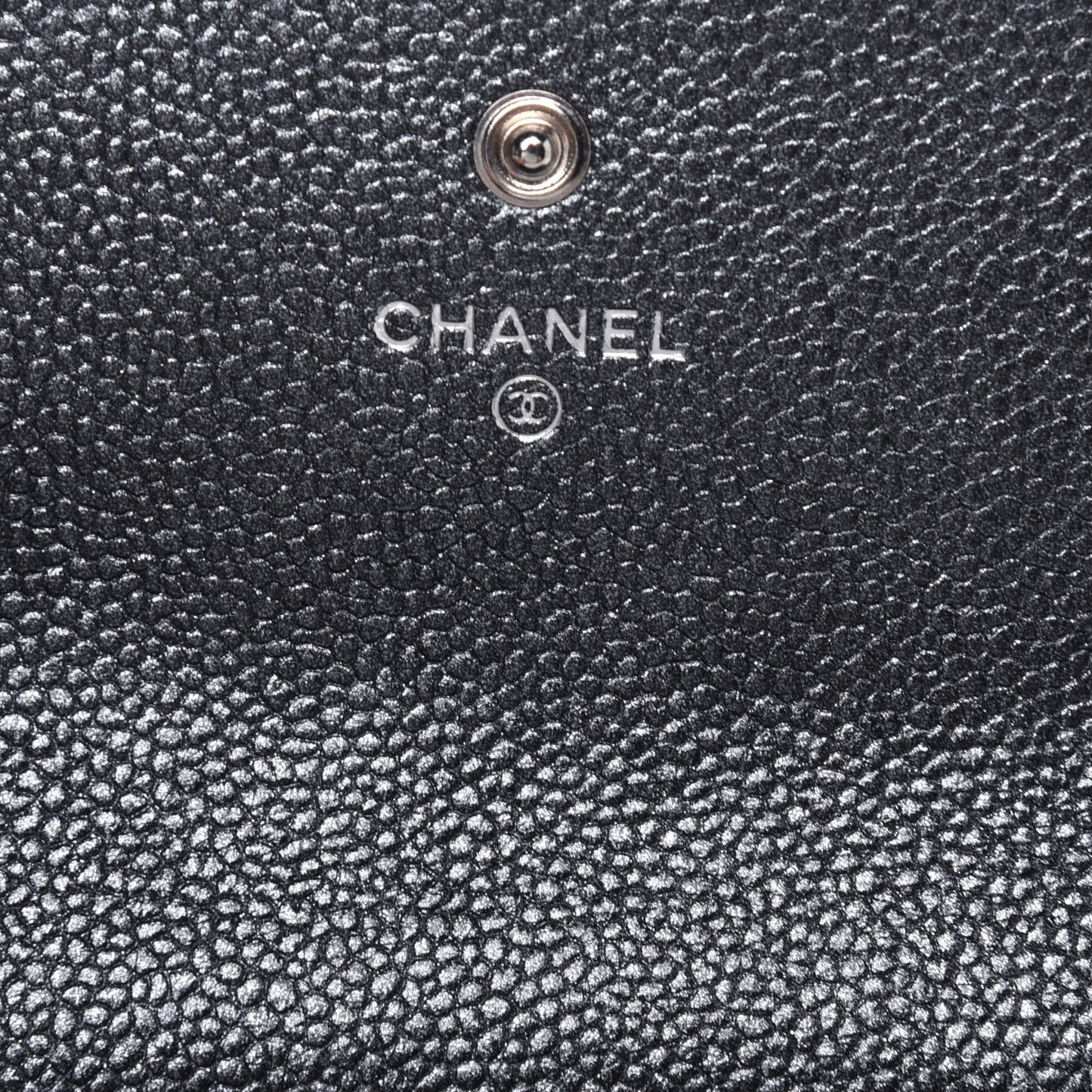 Metallic Caviar Quilted Large Flap Wallet Charcoal