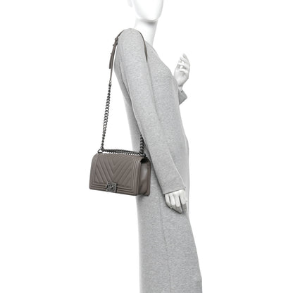 Chanel Calfskin Chevron Quilted Medium Boy Flap Grey 2 of 10