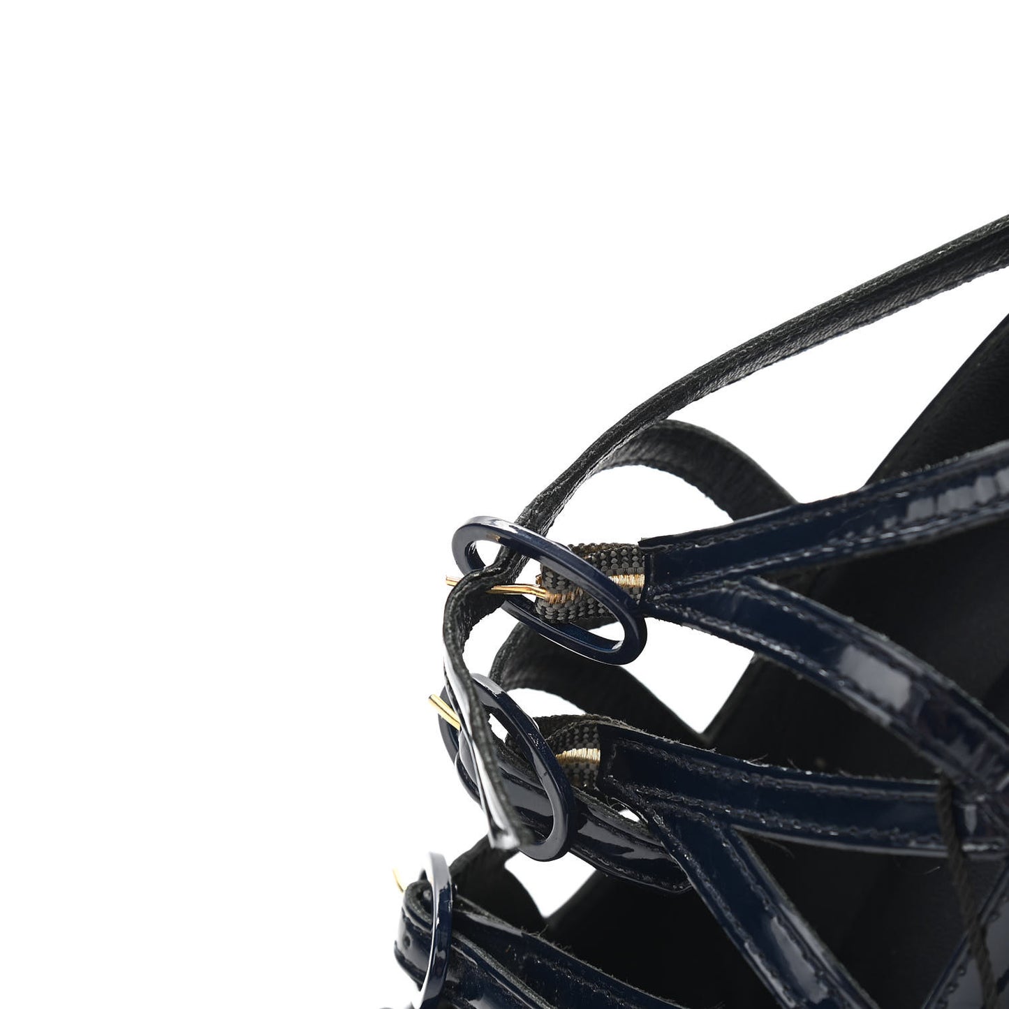 Patent Calfskin Quilted CC Strap Pumps 35 Navy Gold
