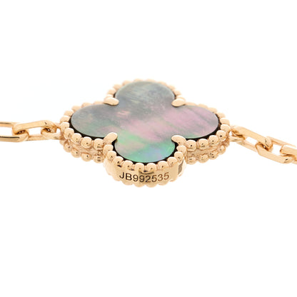 Van Cleef & Arpels 18K Rose Gold Diamond Gray Mother of Pearl 5 Motifs Vintage Alhambra Bracelet 3 of 6