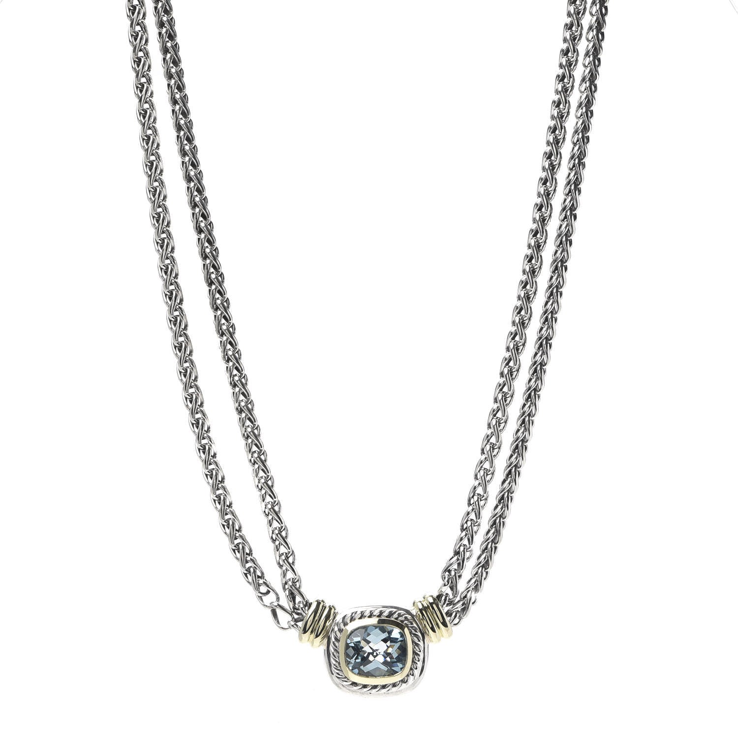 David Yurman Sterling Silver 14K Yellow Gold Blue Topaz Double Wheat Chain Necklace 1 of 4