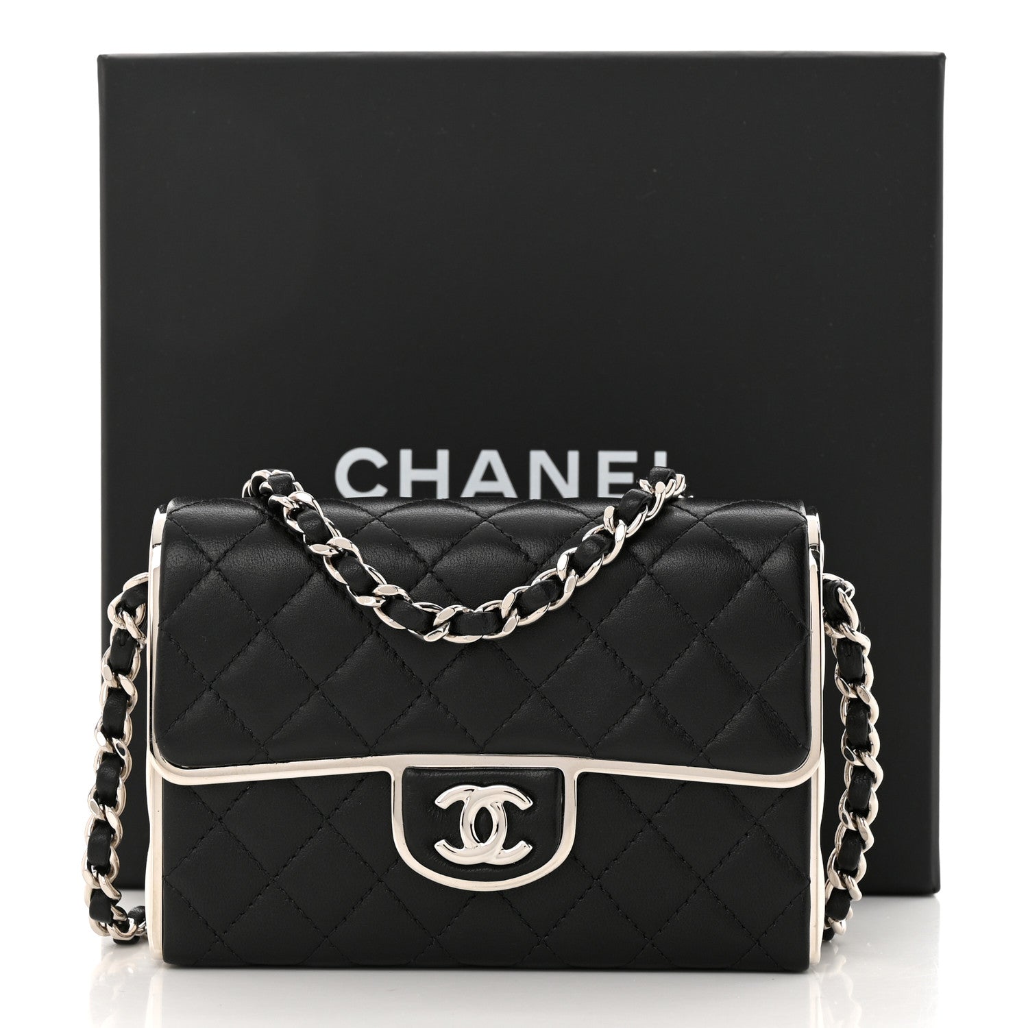 Chanel Lambskin Metal Quilted Small Evening Bag With Chain Black 11 of 11