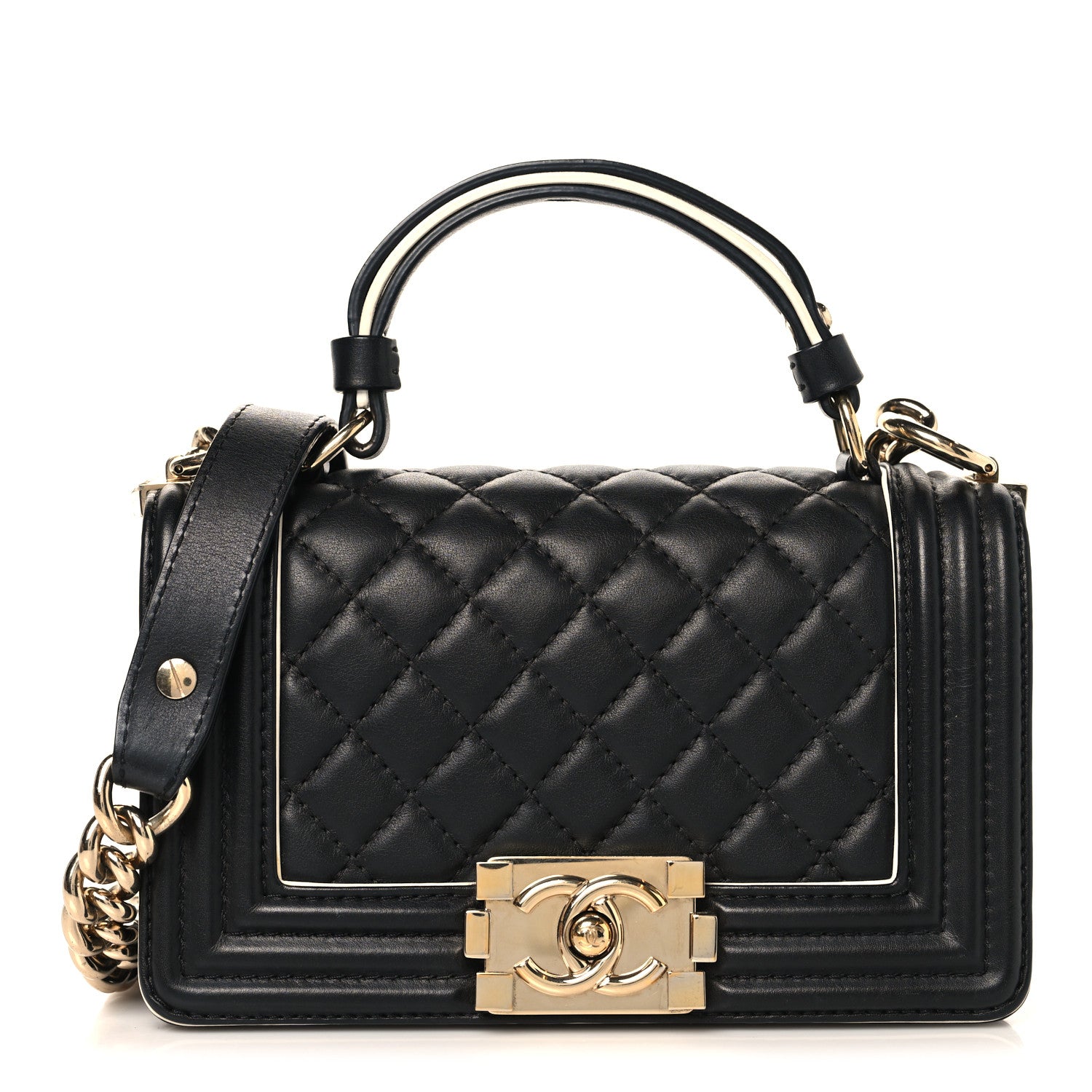 Chanel Calfskin Quilted Small Boy Top Handle Flap Black 1 of 10