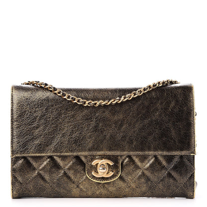 Chanel Cracked Metallic Calfskin Quilted Zip Away Chain Clutch Gold 1 of 7