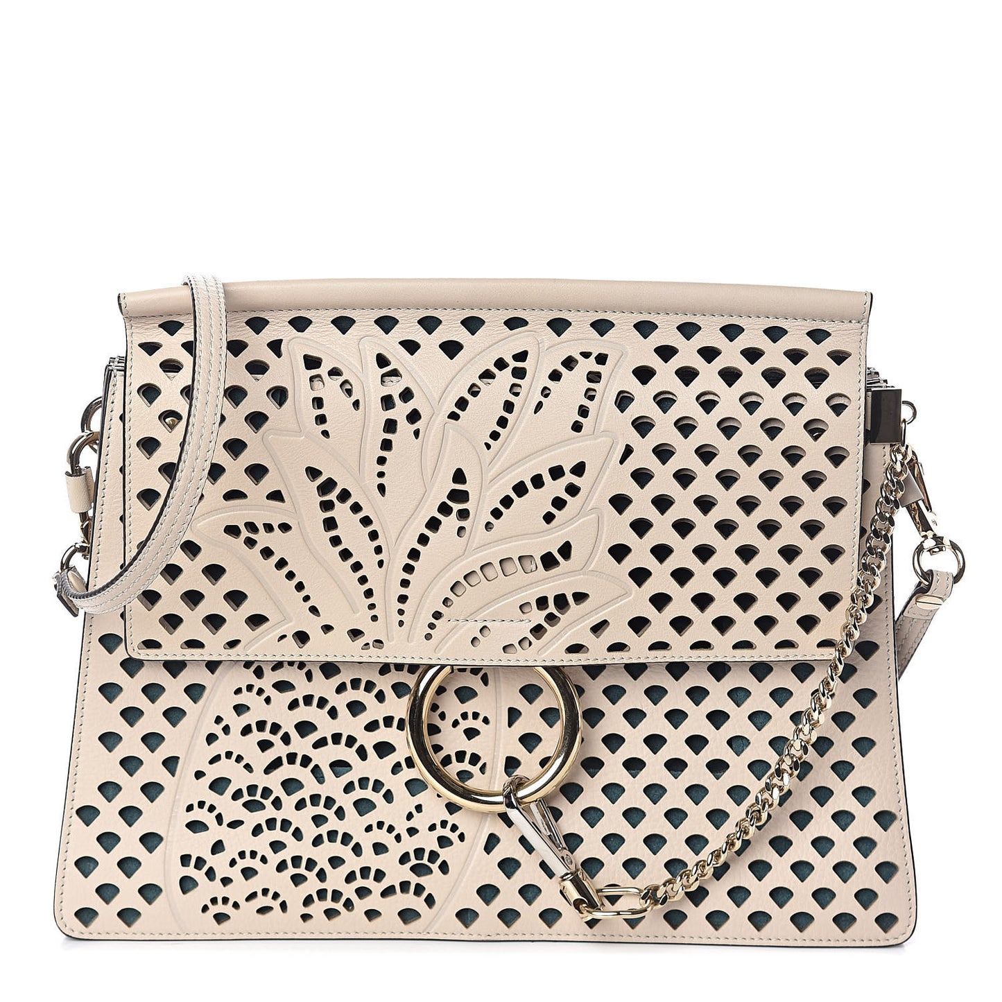 Calfskin Pineapple Perforated Medium Faye Shoulder Bag Abstract White