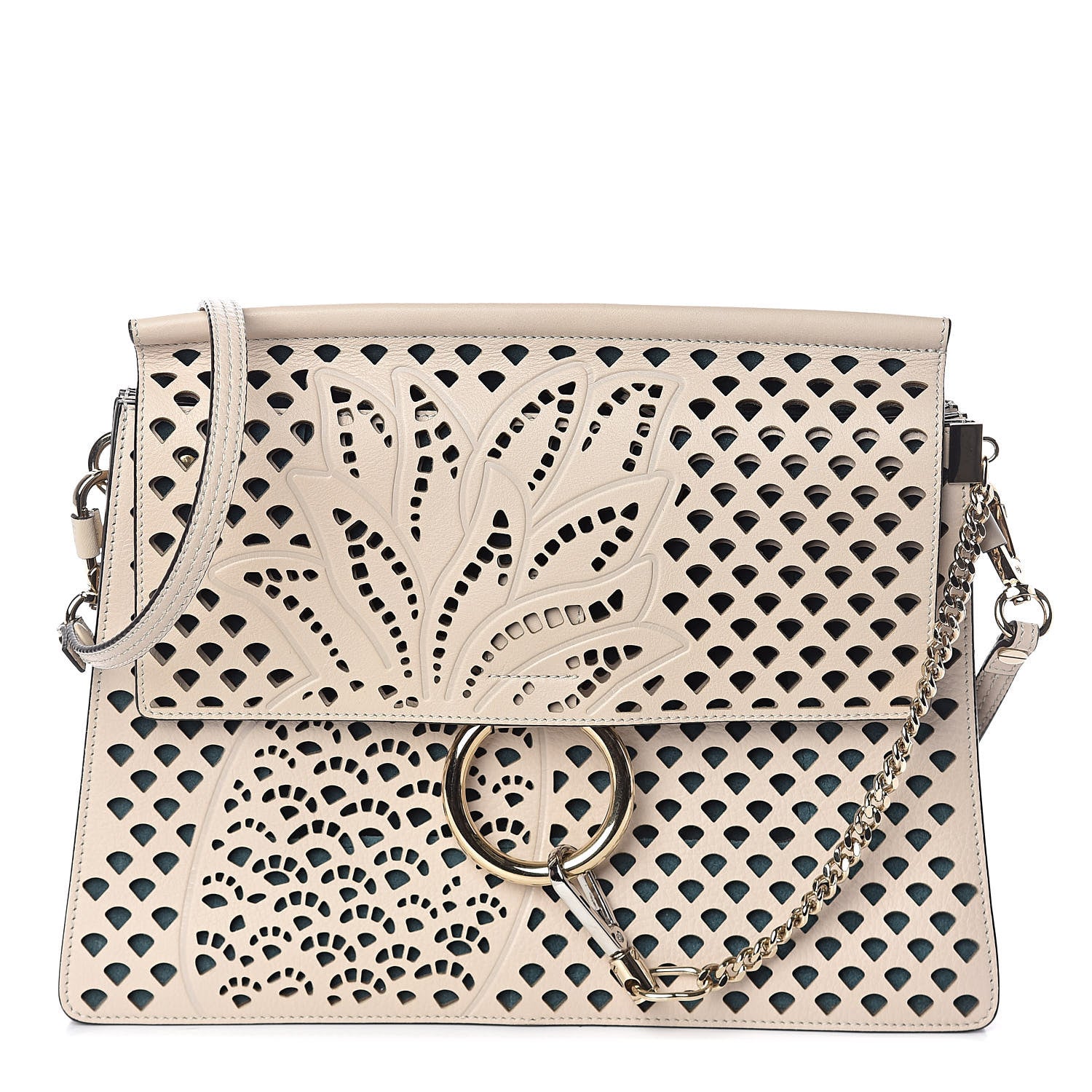 Chloe Calfskin Pineapple Perforated Medium Faye Shoulder Bag Abstract White 1 of 9