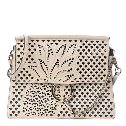 Chloe Calfskin Pineapple Perforated Medium Faye Shoulder Bag Abstract White 1 of 9