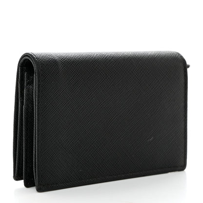 Prada Saffiano Triangle Bi-Fold Card Holder Wallet Black 3 of 6