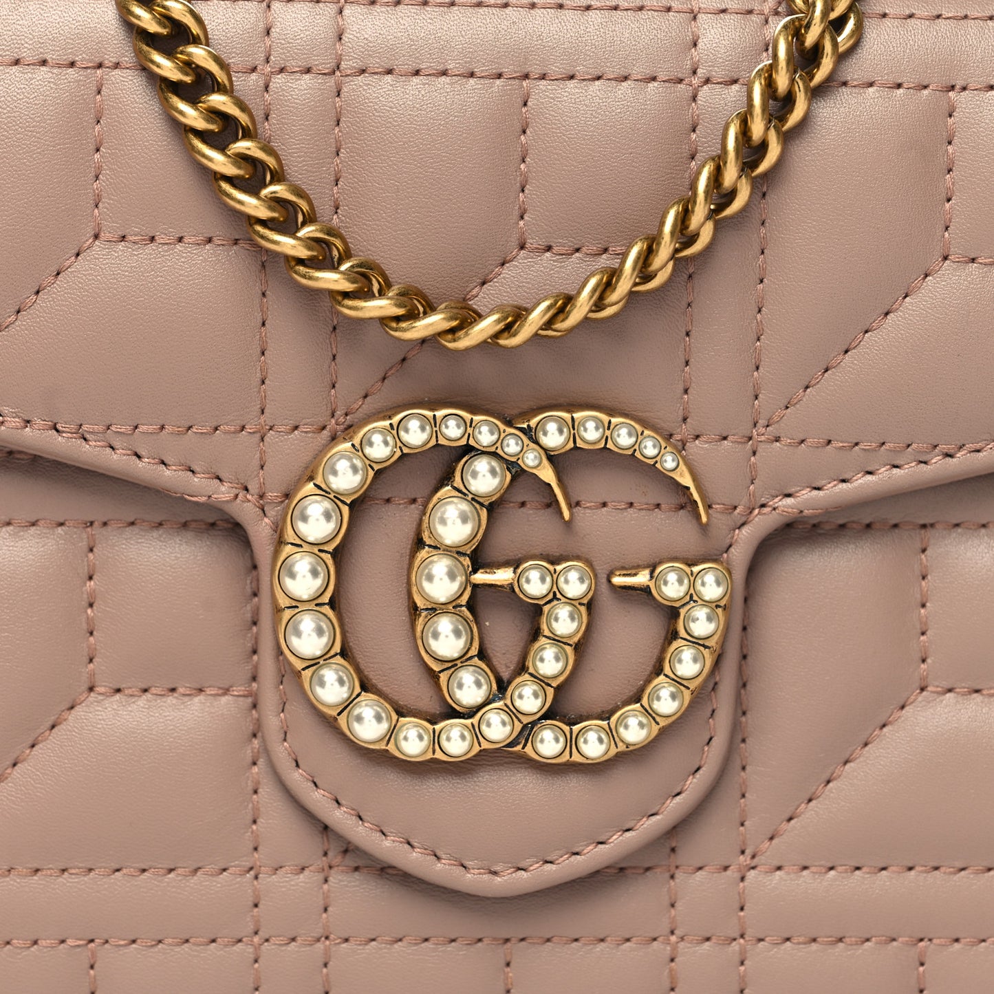 Calfskin Matelasse Mini Pearly GG Marmont Chain Wallet Porcelain Rose