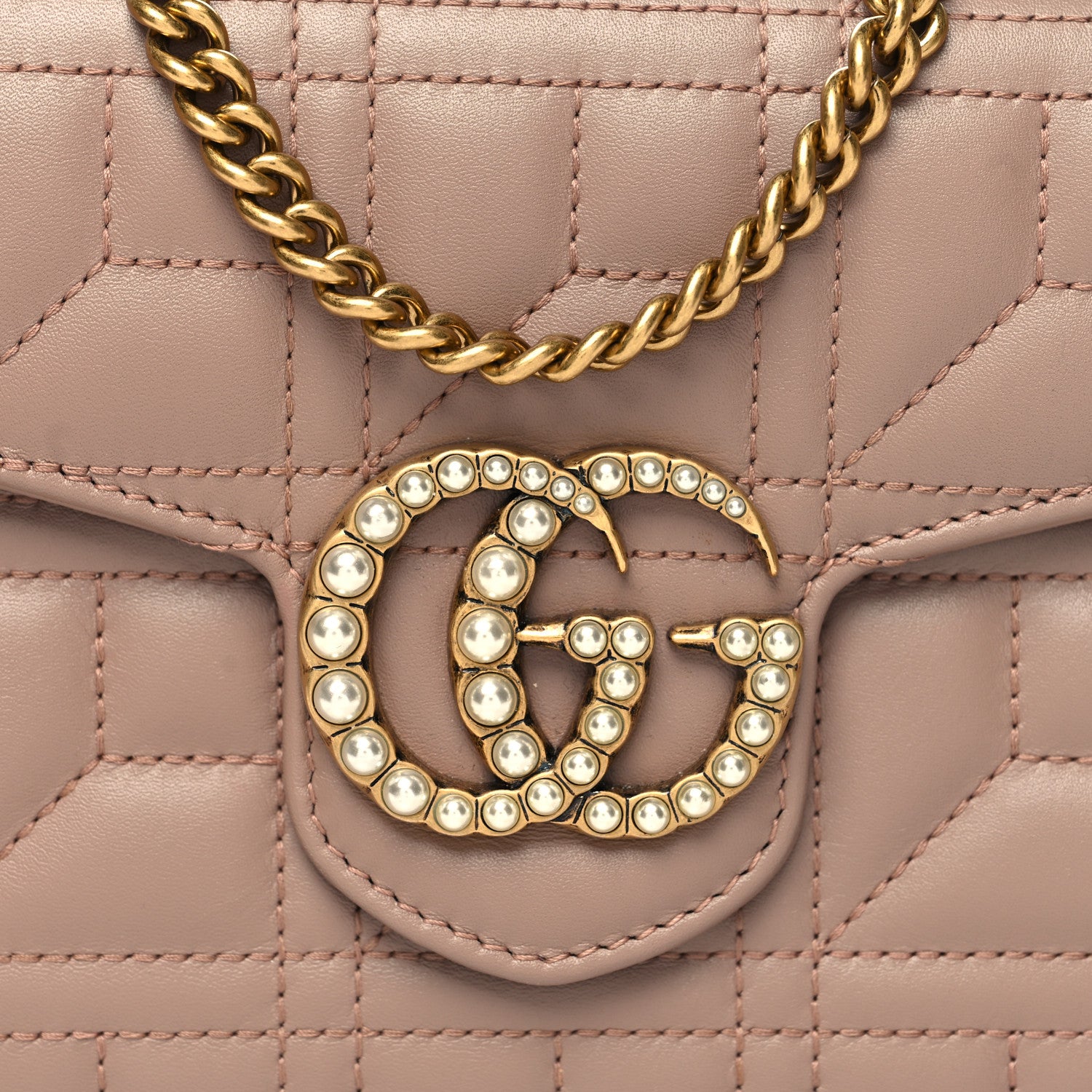 Gucci Calfskin Matelasse Mini Pearly GG Marmont Chain Wallet Porcelain Rose 8 of 10