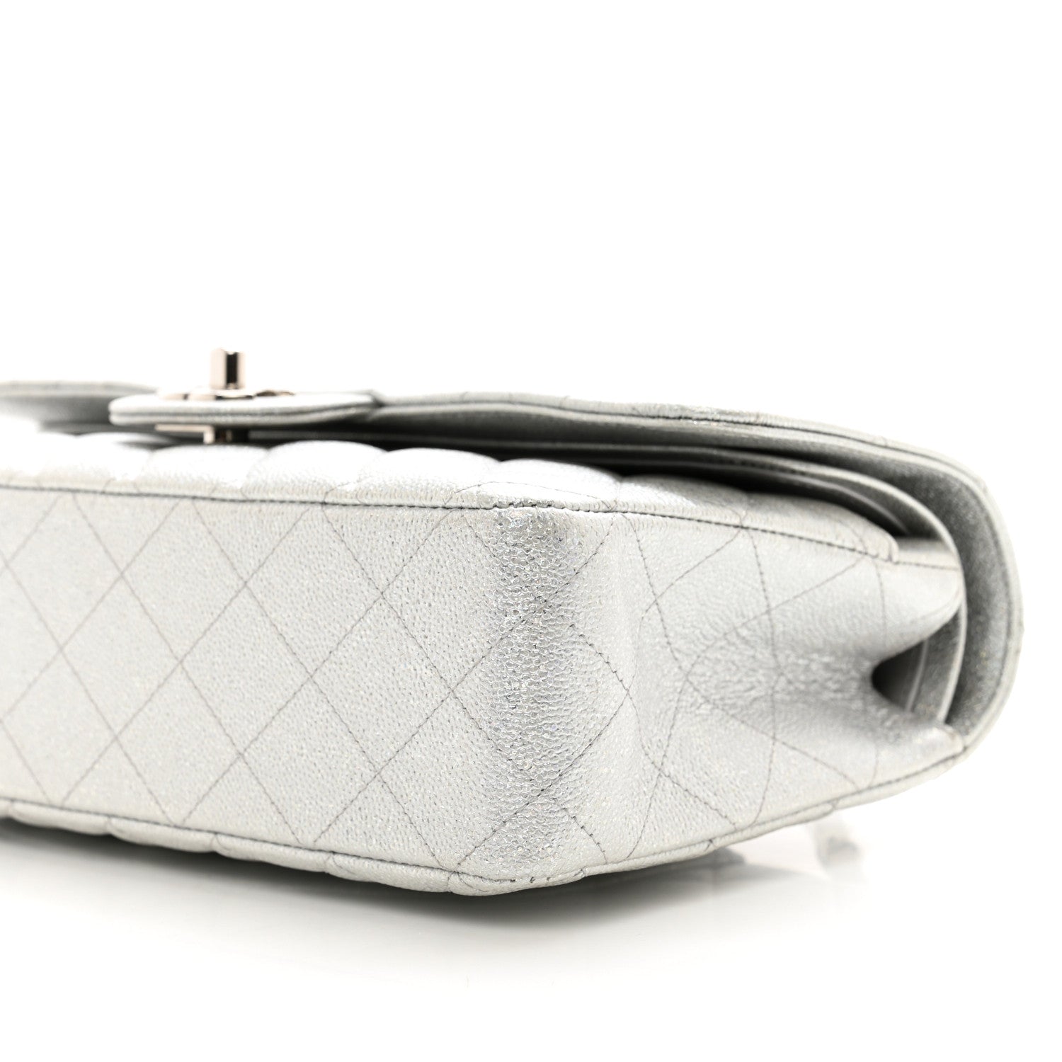 Chanel Glittered Metallic Caviar Quilted Medium Double Flap Silver 10 of 11