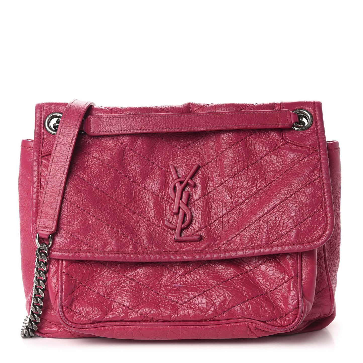 Crinkled Calfskin Matelasse Monogram Medium Niki Chain Satchel Freesia