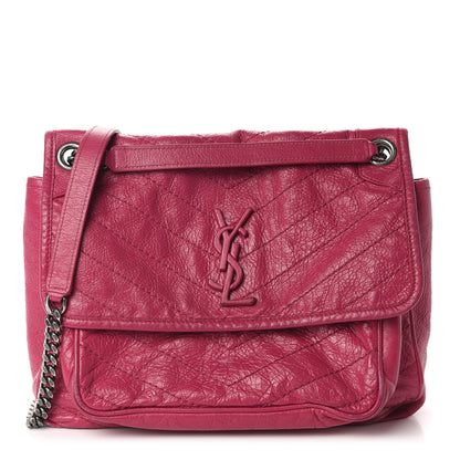 Saint Laurent Crinkled Calfskin Matelasse Monogram Medium Niki Chain Satchel Freesia 1 of 21