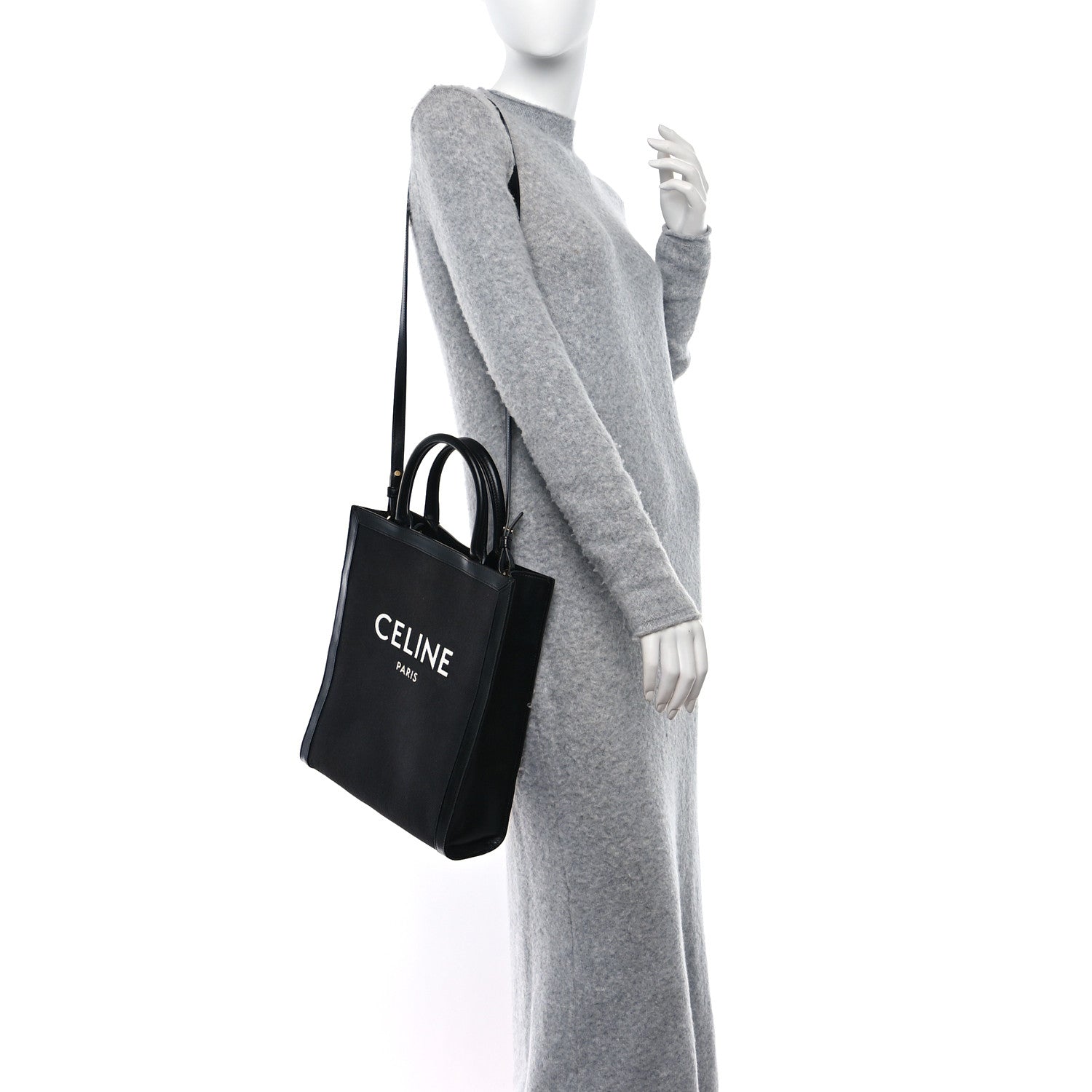 Celine Canvas Calfskin Small Vertical Cabas Black 2 of 11