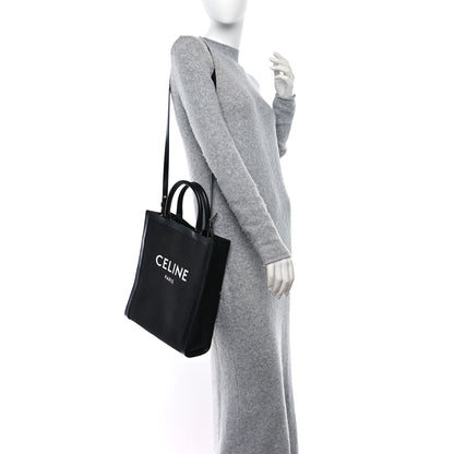 Celine Canvas Calfskin Small Vertical Cabas Black 2 of 11