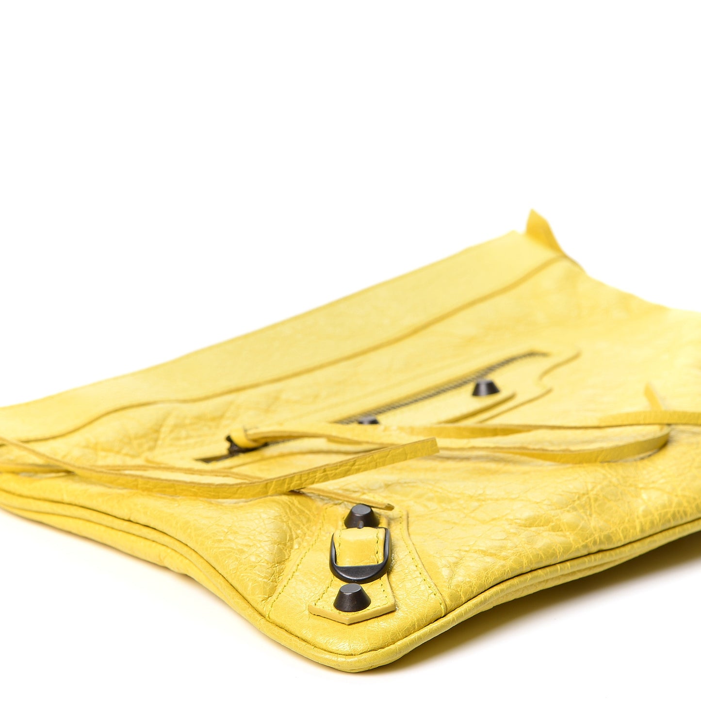 Agneau Classic Hardware Flat Handle Clutch Curry