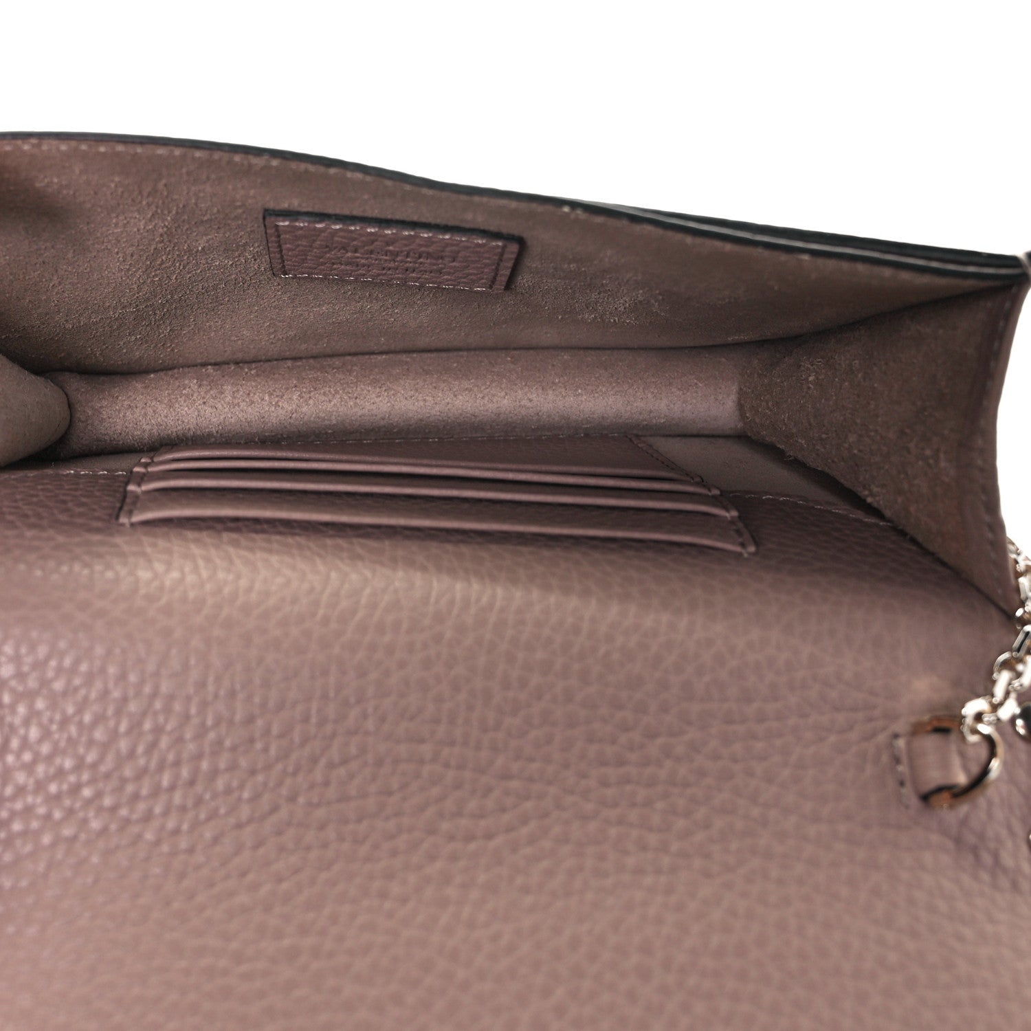 Valentino Garavani Pebbled Calfskin Rockstud Envelope Wallet on Chain Poudre 5 of 8