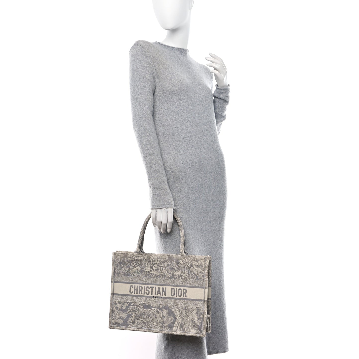 Canvas Embroidered Medium Dioriviera Toile De Jouy Reverse Book Tote Gray